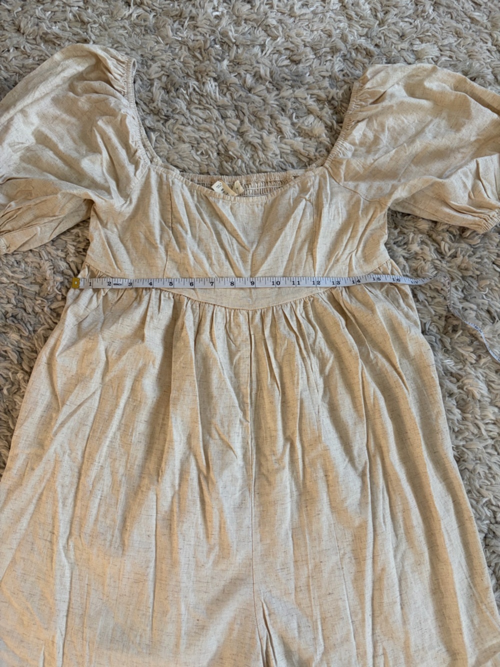 By Together Beige Puff-Sleeve Linen Romper NWT - Picture 6 of 8